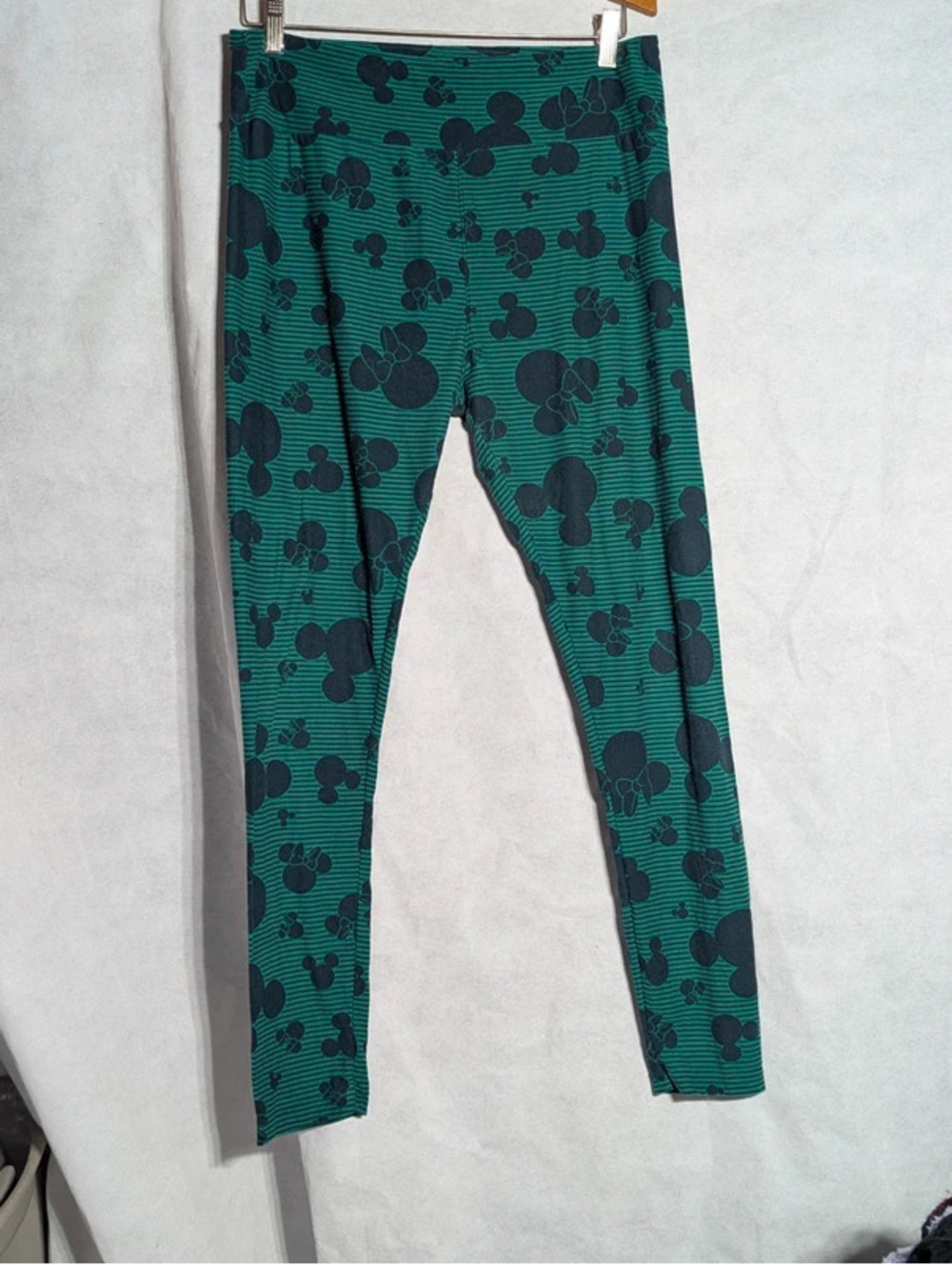 LuLaRoe Disney Minnie Mouse Striped Leggings Green Black Tall Curvy TC